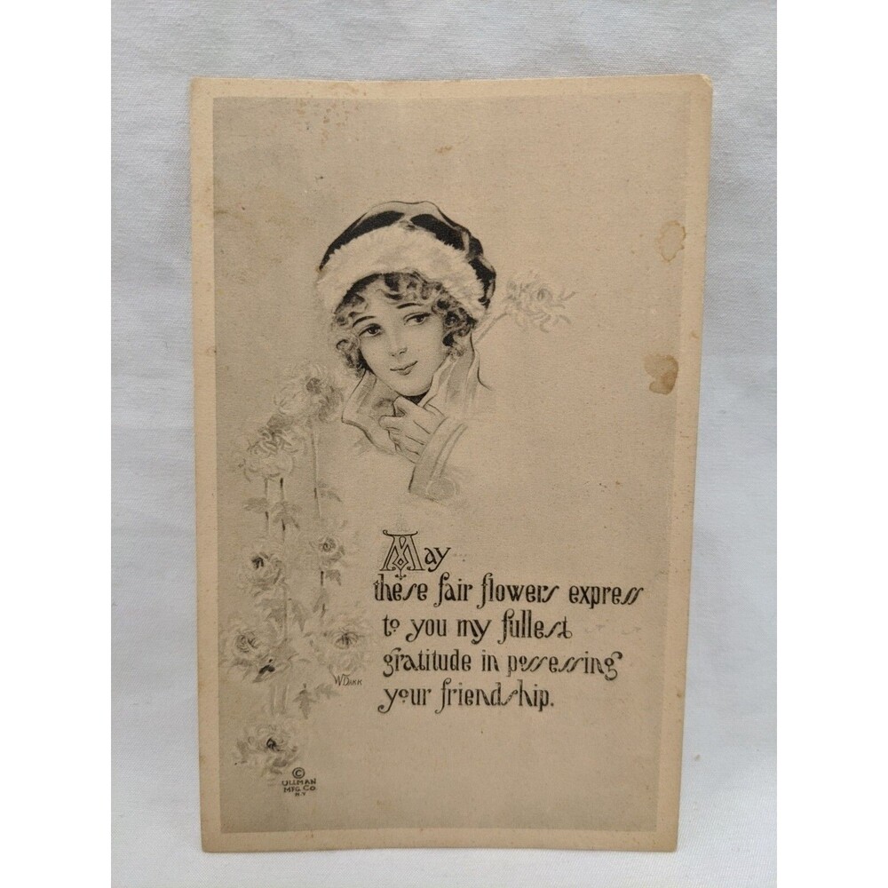 Lady With Flowers And Poem Ullman MFG Co N Y Valentine Postcard